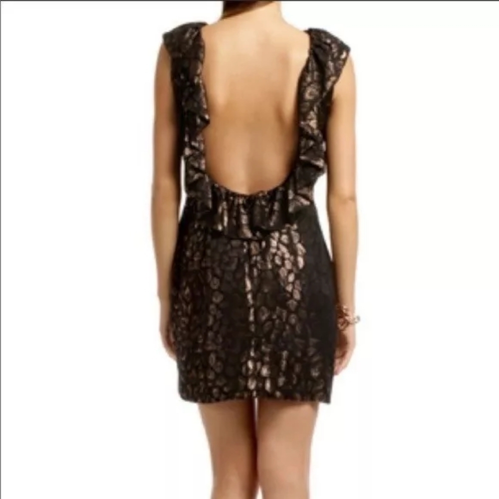 CAMILLA AND MARC Dress Womens 10 Scoop Back Ruffle Leopard Leon Frock Metallic
